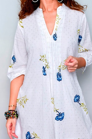 Kurta trapézio Branco - Branco, azul e verde