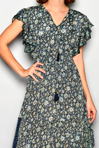 Vestido comprido Azul-pato - Branco, azul e amarelo