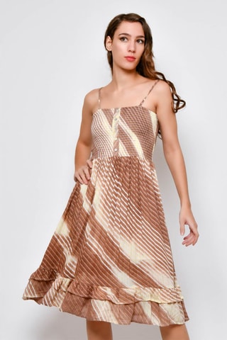 Vestido com folhos Castanho - Castanho