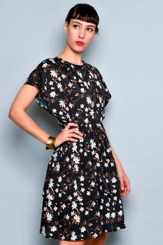 Vestido estilo patinadora Preto - Branco, preto e castanho