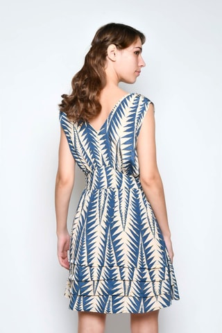 Vestido com folhos - Azul - Bege e azul