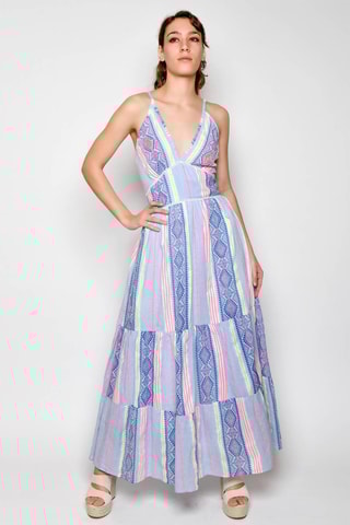 Vestido comprido - Azul e rosa - Branco, azul e rosa