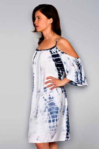 Vestido direito tie and dye Branco - Branco e azul