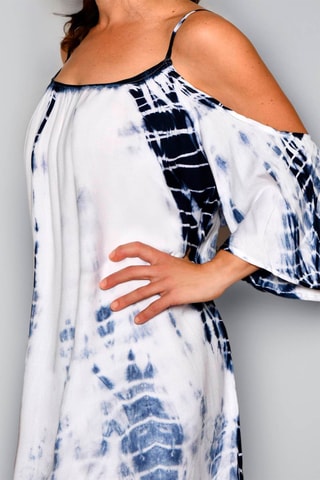 Vestido direito tie and dye Branco - Branco e azul