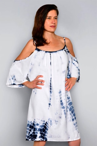 Vestido direito tie and dye Branco - Branco e azul