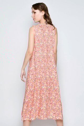 Vestido midi - Rosa e branco - Branco, laranja e rosa