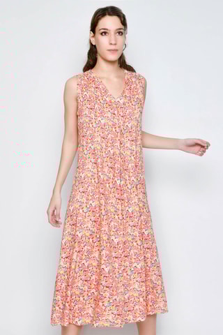 Vestido midi - Rosa e branco - Branco, laranja e rosa