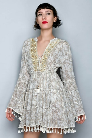 Vestido com folhos Branco - Branco