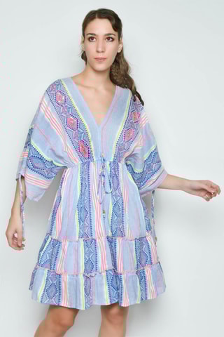 Vestido estilo patinadora - Azul e rosa - Azul, amarelo e rosa