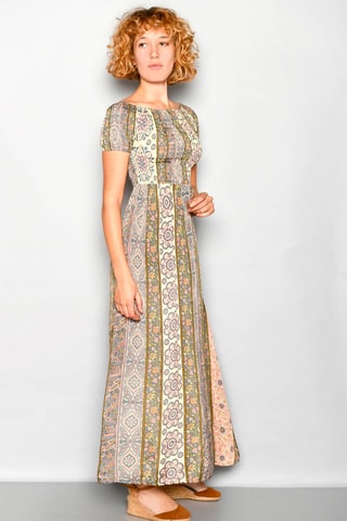 Vestido comprido Rosa-claro e caqui - Branco, verde, laranja e rosa