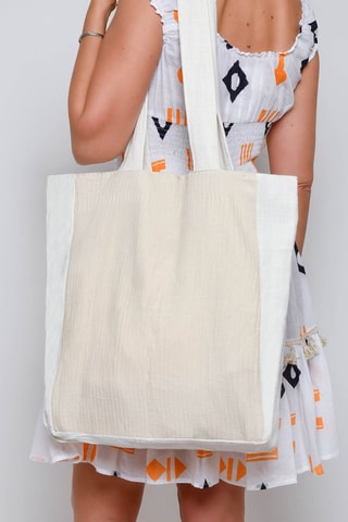 Mala cabaz em fibras de bambu - Branco e bege - Bege e branco