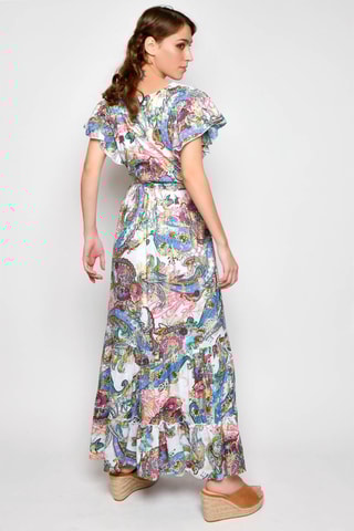 Vestido comprido - Azul e rosa - Azul, verde e rosa