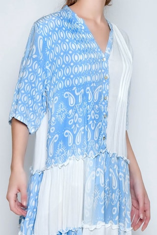 Vestido com folhos - Azul - Branco e azul