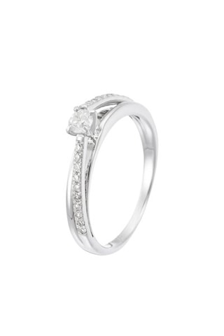 Anillo Solitaire Inversion - Oro blanco y diamantes