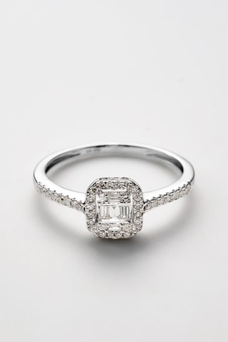 Anillo Solitaire Lumineux - Oro blanco y diamantes