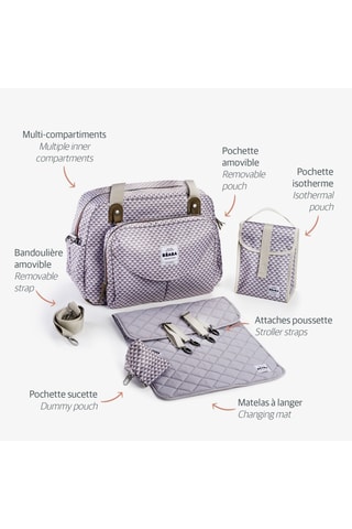 Sac à langer et pochette repas isotherme - 44 x 26 x 30,5 cm - Gris clair et corail