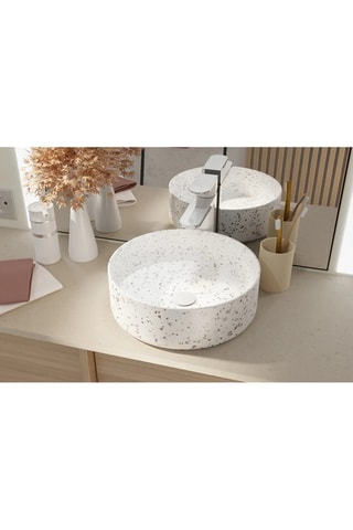 Lavabo redondo de cerámica de encimera - 35 cm - Blanco mate y gris