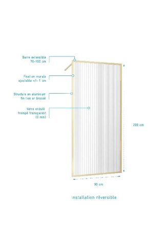 Mampara de ducha Edge - Dorado - 200 x 90 cm