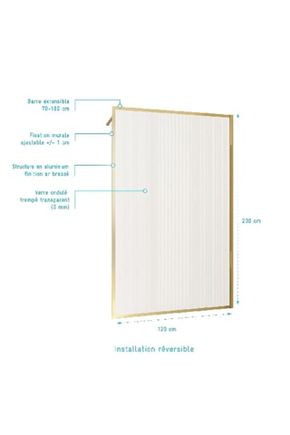 Mampara de ducha Edge - Dorado - 200 x 120 cm