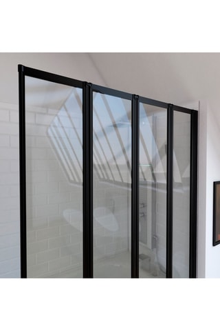 Mampara de bañera de 4 paneles giratorios - Transparente y negro - 125 x 143 cm