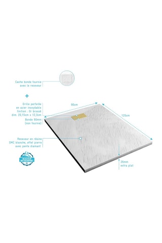 Plato de ducha con rejilla perforada - Blanco - 90 x 120 cm