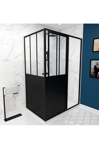 Mampara de ducha con puerta corredera - Transparente y negro