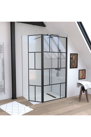 Mampara de ducha y panel giratorio - 
Transparente y negro