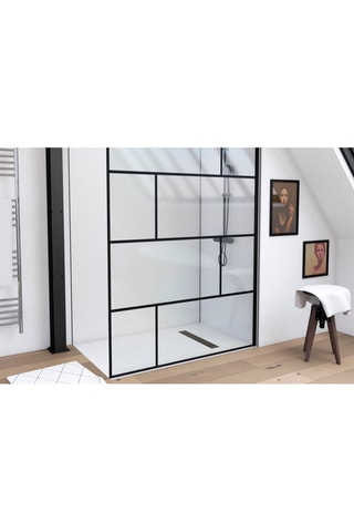 Mampara de ducha italiana - Transparente y negro - 140 x 195 cm