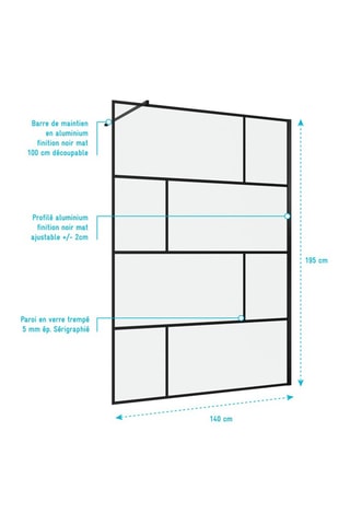 Mampara de ducha italiana - Transparente y negro - 140 x 195 cm