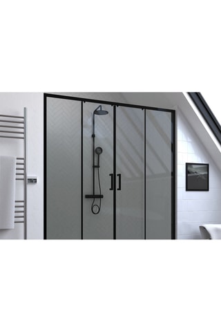 Mampara de ducha de 2 puertas correderas - Transparente y negro - 160 x 200 cm