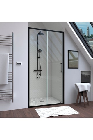 Mampara puerta de ducha corredera - Transparente y negro - 100 x 200 cm