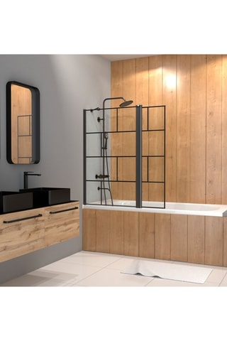 Mampara de bañera giratoria - Transparente y negro - 104 x 130 cm