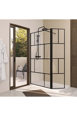 Mampara de ducha de vidrio con panel giratorio Dark Blocks - 100 + 40 x 195 cm