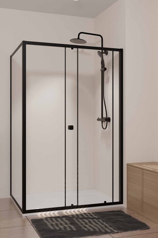 Puerta de ducha corredera y retorno de vidrio Black Slide - 100 x 185 / 80 x 185 cm