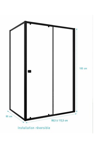 Puerta de ducha corredera y retorno de vidrio Black Slide - 100 x 185 / 80 x 185 cm