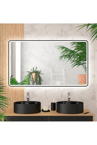 Espejo rectangular de cuarto de baño con iluminación LED - Negro - 120 x 70 cm
