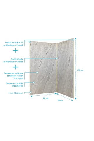 2 paneles murales de ducha STONE’IT - Gris - 120 x 210 cm y 90 x 210 cm
