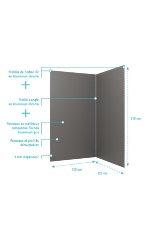 2 paneles murales de ducha WALL’IT - Antracita - 120 x 210 cm