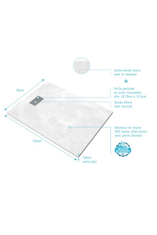 Plato de ducha - Blanco - 120 x 90 x 26 cm