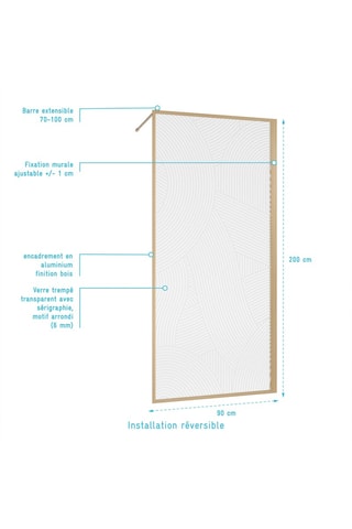 Mampara de ducha Hinata - Dorado - 90 x 200 cm
