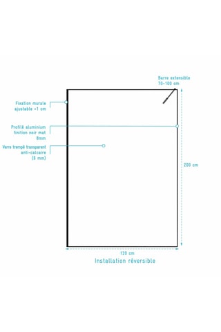 Mampara de ducha Léa - Negro - 120 x 200 cm