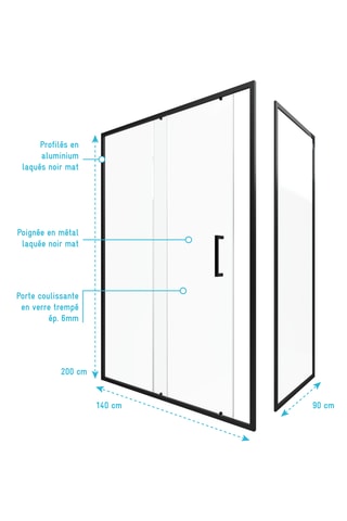 Puerta de ducha y mampara CRUSH -  Negro - 90 x 200 y 140 x 200 cm