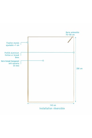 Mampara de ducha Léa - Dorado - 140 x 200 cm