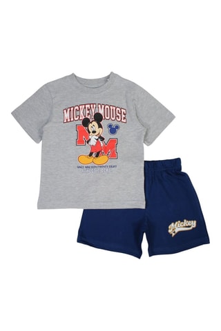 Camiseta y short Mickey Disney - Gris claro jaspeado y azul marino - Blanco, rojo, azul y gris