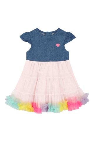 Jurk van 2 Materialen - Marineblauw en Roze