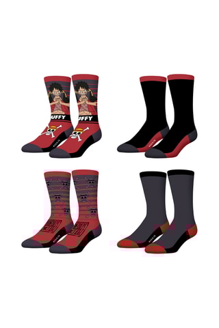 4 paires de chaussettes Luffy One Piece - Rouge et gris