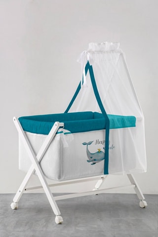 Berceau en bois et linge de lit Happy Whale - Blanc et bleu