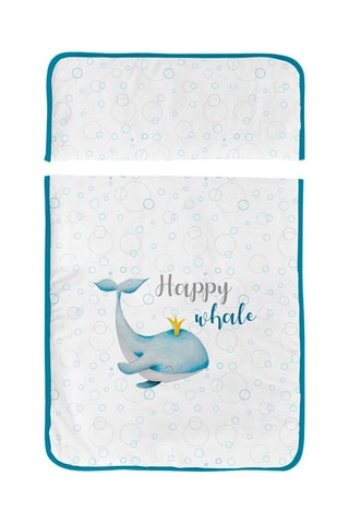 Berceau en bois et linge de lit Happy Whale - Blanc et bleu