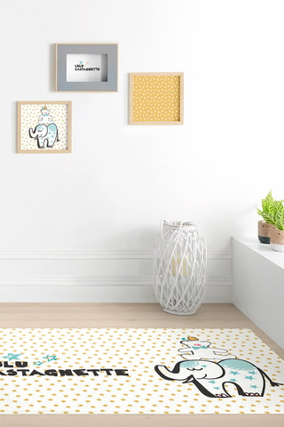 Tapis Circus Lulu - 110 x 150 cm - Ocre et bleu