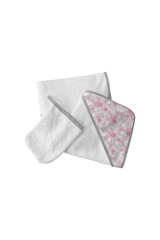 Sortie de bain et gant de toilette Poétik lulu - Rose et gris - 75 x 75 cm